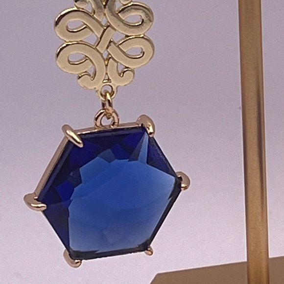 Elegant Dark Blue Dangle Statement Earrings - Long Stylish Wedding Earrings - Picture 7 of 10